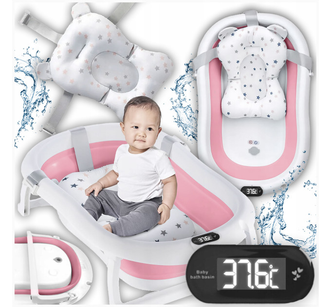 Дитяча ванна складна з подушкою, термометром Hanert KinderBad Pink