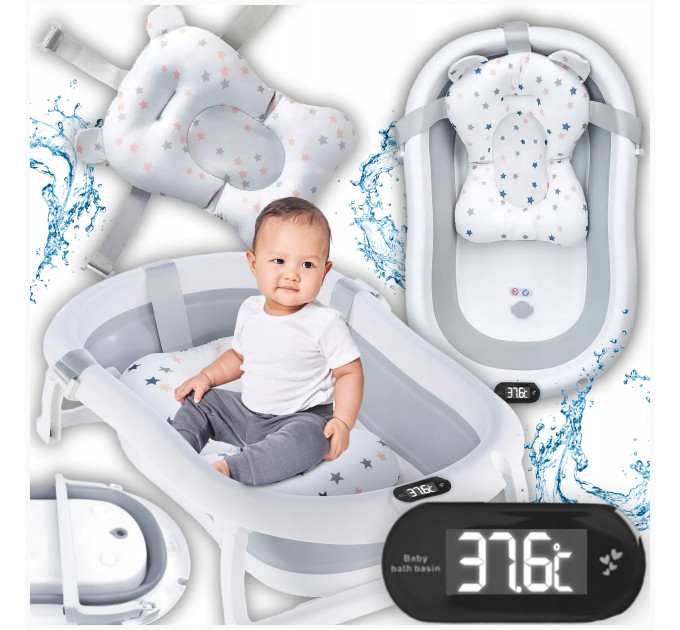 Дитяча ванна складна з подушкою, термометром Hanert KinderBad Grey