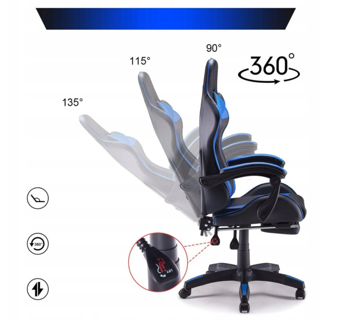 Геймерське крісло з підставкою для ніг Hanert G-Force Black/Blue