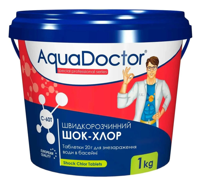 Шок-хлор для басейну AquaDoctor C-60T 1 кг в таблетках