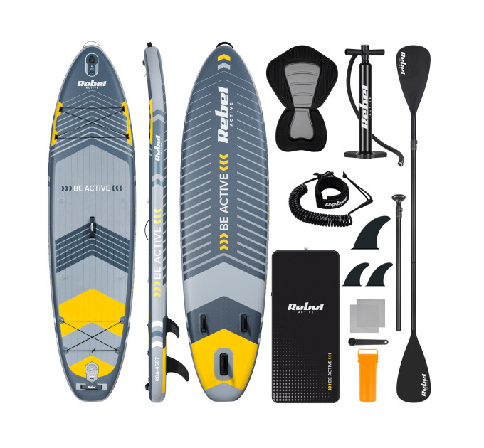 SUP доска 350см Rebel ACTIVE RBA-4507-G с аксессуарами сапборд 170 кг 335 x 84 х 15 см Grey