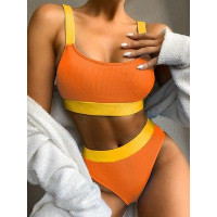 Купальник женский раздельный с топом в рубчик 5021-orange-L оранжевый