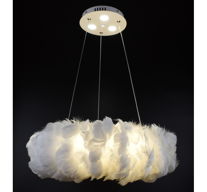 Люстра підвісна з пір'ям на 6 лампочок 26005 Білий 40-90х50х50 см.