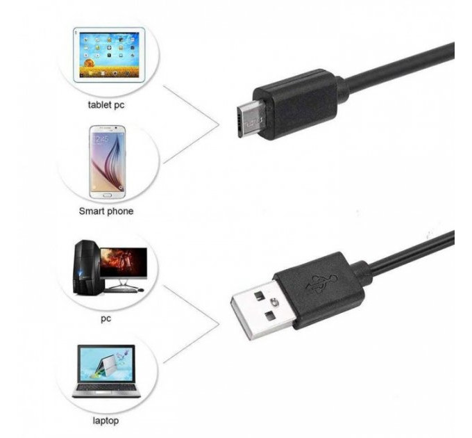Камера эндоскоп с кабелем на 2 метра 7 мм USB/micro USB с подсветкой, Usb эндоскоп для андроид