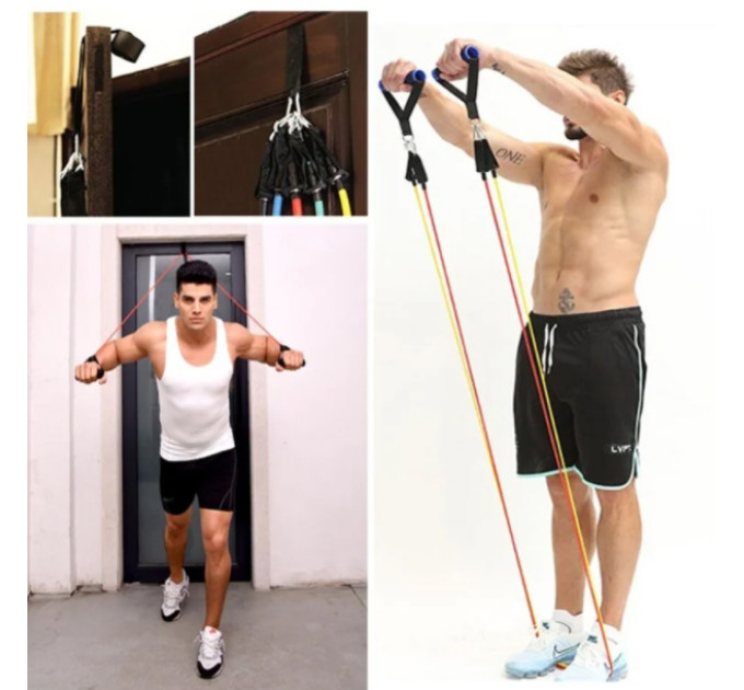 Эспандер резина для зарядок exercise pipe, эспандер резиновый жгут упражнения, Фитнес резинки 5 в 1