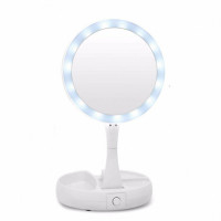 Складное зеркало для макияжа с Led подсветкой круглое увеличительное 10x My Fold Away Mirror. Цвет: белый