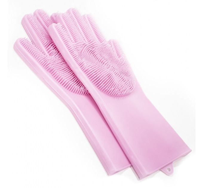 Силіконові рукавички Magic Silicone Gloves Pink для прибирання чистки миття посуду для будинку. Колір рожевий