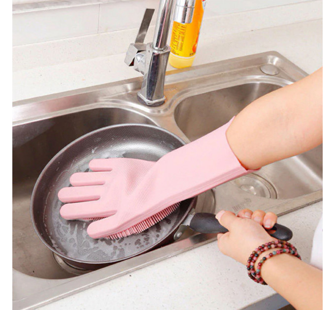 Силіконові рукавички Magic Silicone Gloves Pink для прибирання чистки миття посуду для будинку. Колір рожевий