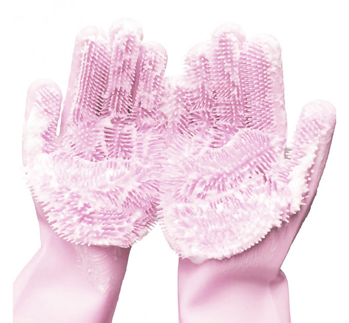 Силіконові рукавички Magic Silicone Gloves Pink для прибирання чистки миття посуду для будинку. Колір рожевий
