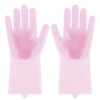 Силиконовые перчатки Magic Silicone Gloves Pink для уборки чистки мытья посуды для дома. Цвет: розовый