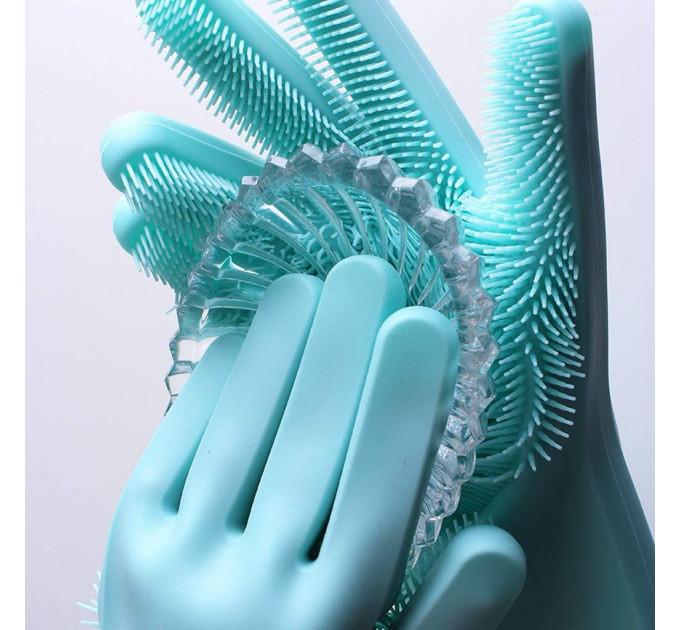 Силіконові рукавички Magic Silicone Gloves Pink для прибирання чистки миття посуду для будинку. Колір: бірюзовий