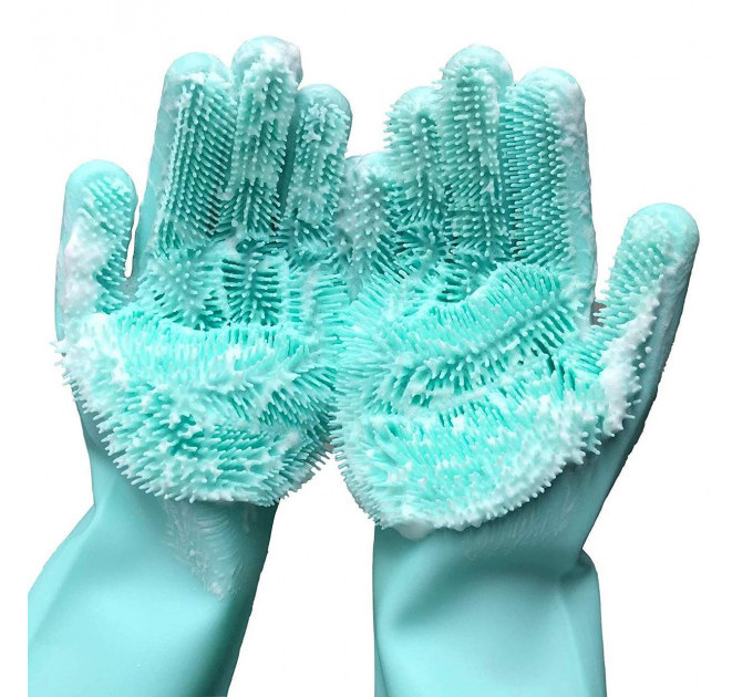 Силіконові рукавички Magic Silicone Gloves Pink для прибирання чистки миття посуду для будинку. Колір: бірюзовий