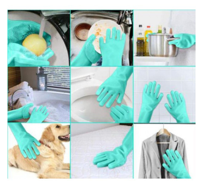 Силіконові рукавички Magic Silicone Gloves Pink для прибирання чистки миття посуду для будинку. Колір: бірюзовий