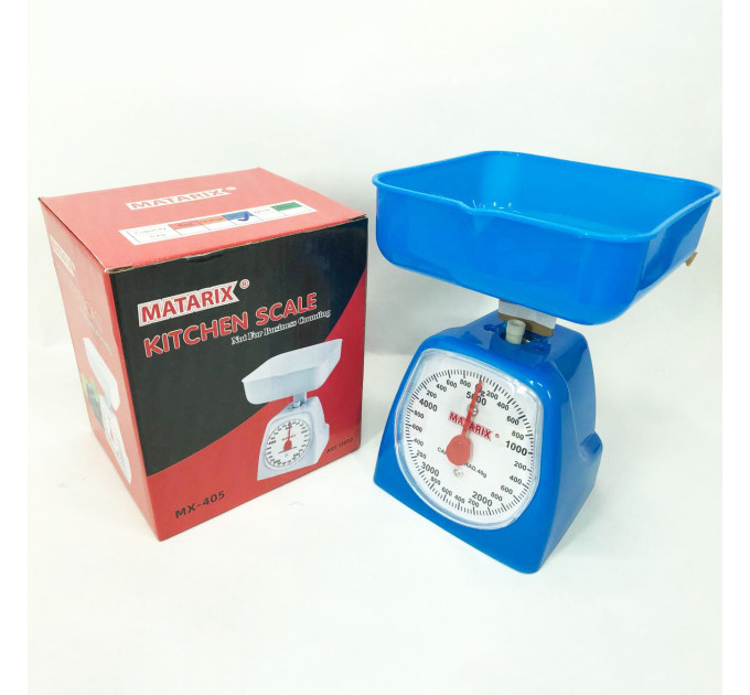 Весы кухонные механические MATARIX MX-405 5 кг, весы пищевые, весы со съемной чашей. Цвет: синий