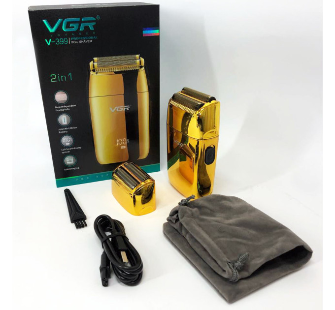 Профессиональный шейвер VGR V-399 GOLD, беспроводная электробритва, бритва триммер для бороды