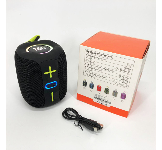 Портативная Bluetooth колонка TG658 8W с RGB подсветкой, Беспроводная колонка мощная. Цвет: черный