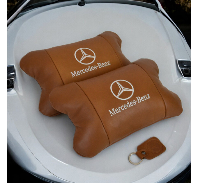 Комплект 2шт для подголовника Mercedes-Benz изготовлен из натуральной коричневой кожи. Комфорт в авто