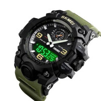 Часы наручные мужские SKMEI 1586AG ARMY GREEN, мужские армейские водостойкие тактические. Цвет: зеленый