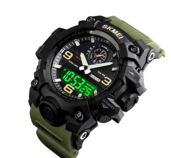 Часы наручные мужские SKMEI 1586AG ARMY GREEN, мужские армейские водостойкие тактические. Цвет: зеленый
