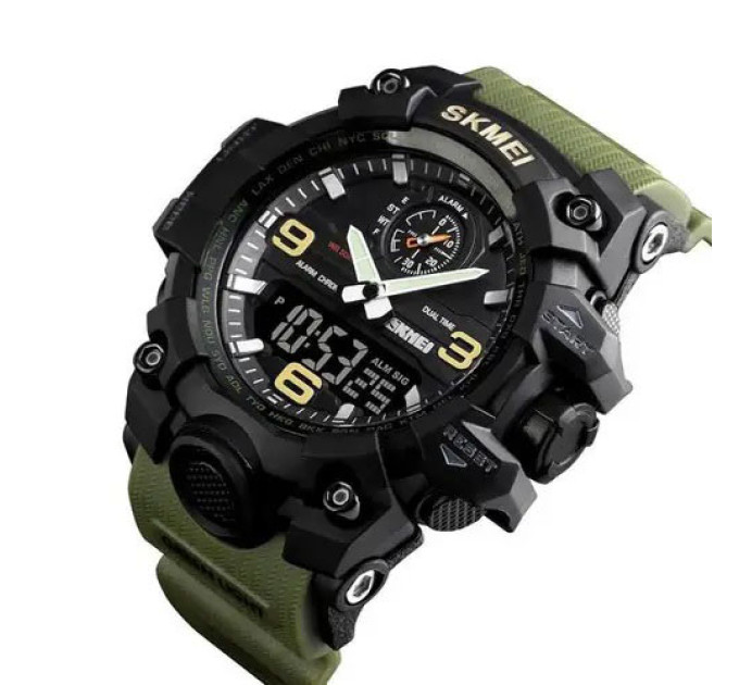 Часы наручные мужские SKMEI 1586AG ARMY GREEN, мужские армейские водостойкие тактические. Цвет: зеленый
