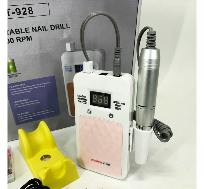 Портативний фрезер для нігтів Nail Drill YT-928 акумуляторний з індикатором заряду на 35 000 оборотів. Колір: білий