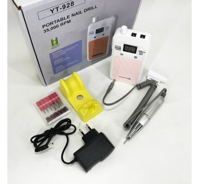 Портативний фрезер для нігтів Nail Drill YT-928 акумуляторний з індикатором заряду на 35 000 оборотів. Колір: білий