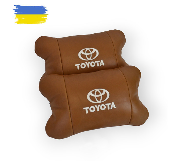 Набір шкіряних подушок 2шт на підголівник Toyota. Комфортні ортопедичні подушки,Тойота