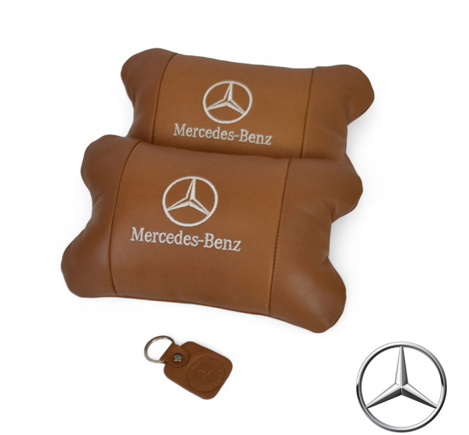 Комплект 2шт для подголовника Mercedes-Benz изготовлен из натуральной коричневой кожи. Комфорт в авто
