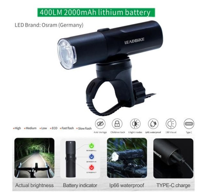 Мощный велосипедный фонарь LEADBIKE M02-OSRAM 800LM, Велосипедный фонарь с защитой от влаги