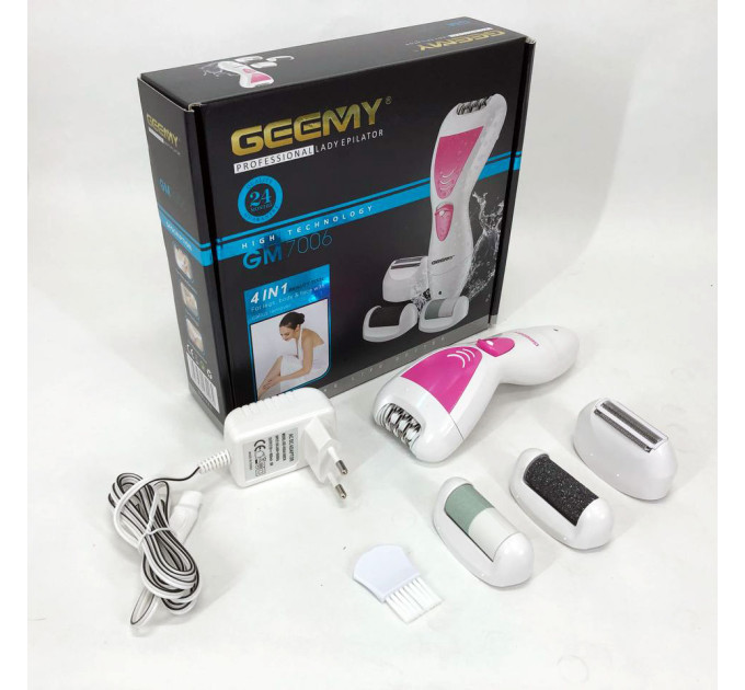 Епілятор Gemei GM-7006 4в1 - Професійний бездротовий епілятор бритва з насадками триммер + пемза