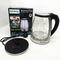 Електричний скляний чайник Rainberg RB-2250 з LED підсвічуванням 2200 Вт 1.8л, хороший електро чайник
