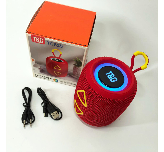 Портативная колонка TG655 5W с RGB подсветкой и ремешком, беспроводная колонка мощная. Цвет: красный