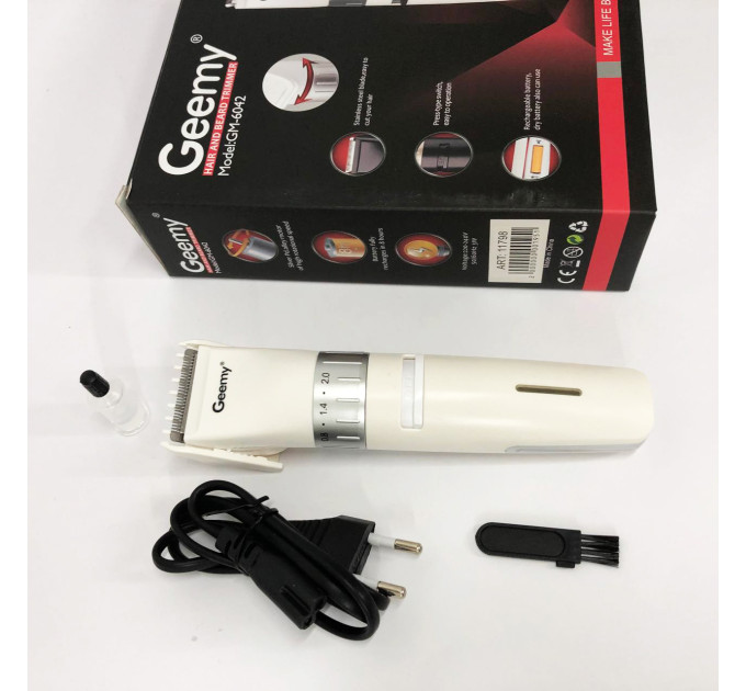 Аккумуляторная машинка для стрижки волос Gemei GM-6042, подстригательная машинка. Цвет: белый