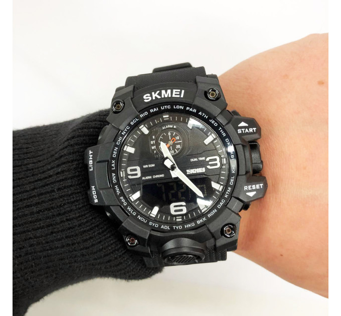 Часы наручные мужские SKMEI 1586BK BLACK, водонепроницаемые мужские часы, часы спортивные. Цвет: черный