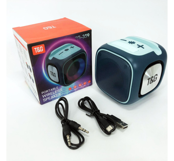 Портативна Bluetooth колонка TG359 7W з підсвічуванням RGB, акумуляторна колонка для музики. Колір: синій