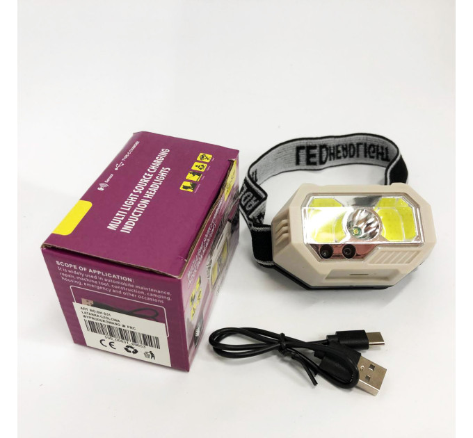 Фонарь налобный SH-S31-XPE+COB(white+red), Фонарь аккумуляторный для рыбалки, Фонарь для спасателей