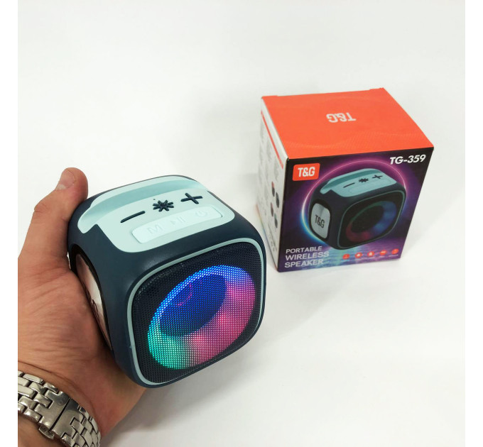 Портативна Bluetooth колонка TG359 7W з підсвічуванням RGB, акумуляторна колонка для музики. Колір: синій