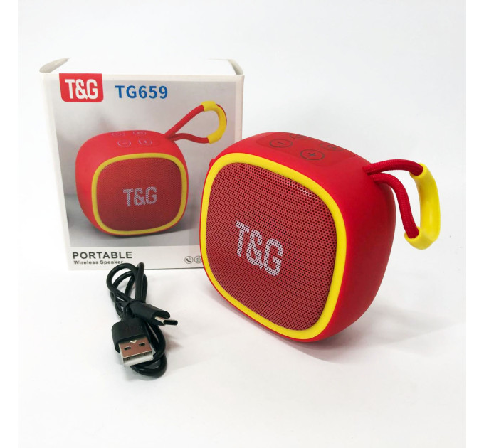 Портативная Bluetooth-колонка TG659 с ремешком, Громкая блютуз колонка для вечеринки. Цвет: красный
