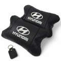 Набор подушек для авто Hyundai 2шт, натуральная кожа, черный цвет, комфортные подголовники в автомобиль