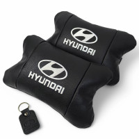 Набор подушек для авто Hyundai 2шт, натуральная кожа, черный цвет, комфортные подголовники в автомобиль