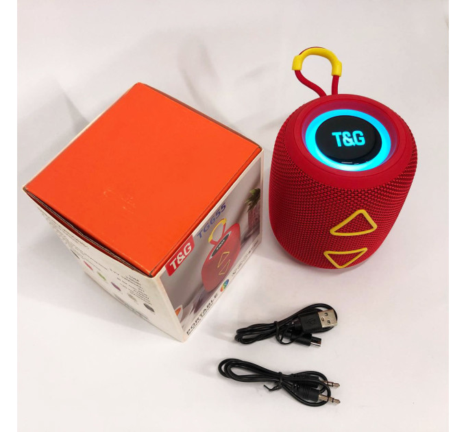 Портативная колонка TG655 5W с RGB подсветкой и ремешком, беспроводная колонка мощная. Цвет: красный