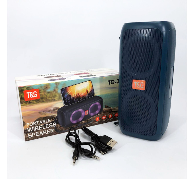 Портативна колонка TG333 2x5W з RGB підсвічуванням, гучна блютуз колонка. Колір: синій
