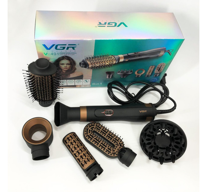 Фен стайлер для укладання та завивки волосся VGR V-491 6в1 Professional 1000Вт Фен з насадками