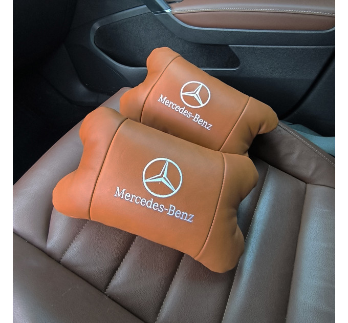 Комплект 2шт для подголовника Mercedes-Benz изготовлен из натуральной коричневой кожи. Комфорт в авто