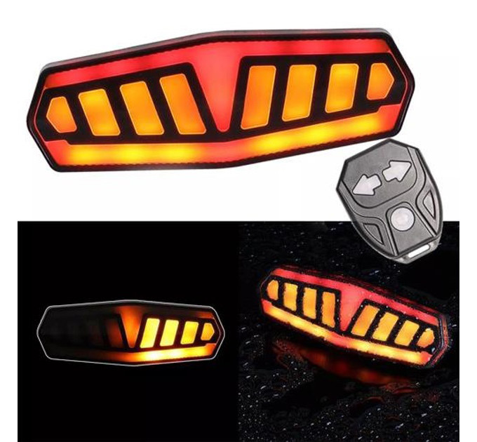 Велофонарь FY-1828 с указанием поворотов (red+yellow), ЗУ Type-C, Мигалка с аккумулятором на велосипед