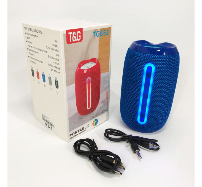 Портативная Bluetooth-колонка TG653 USB с ремешком, Беспроводная колонка портативная мощная. Цвет: синий