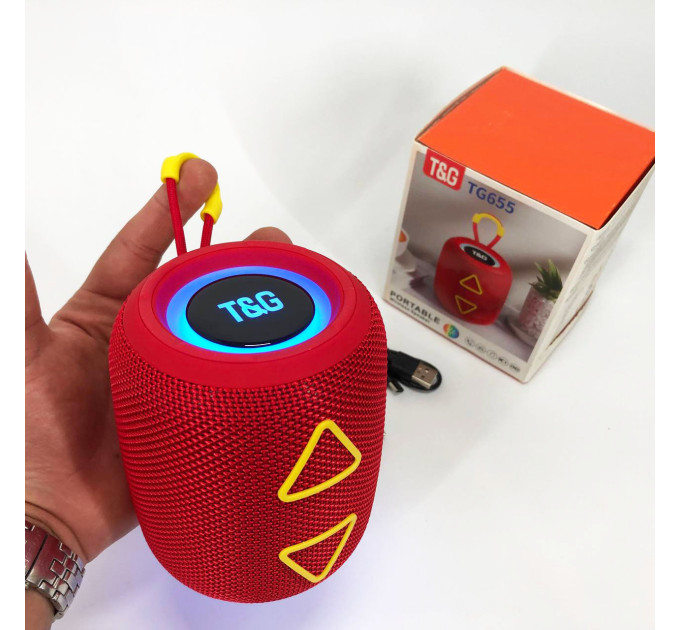 Портативная колонка TG655 5W с RGB подсветкой и ремешком, беспроводная колонка мощная. Цвет: красный