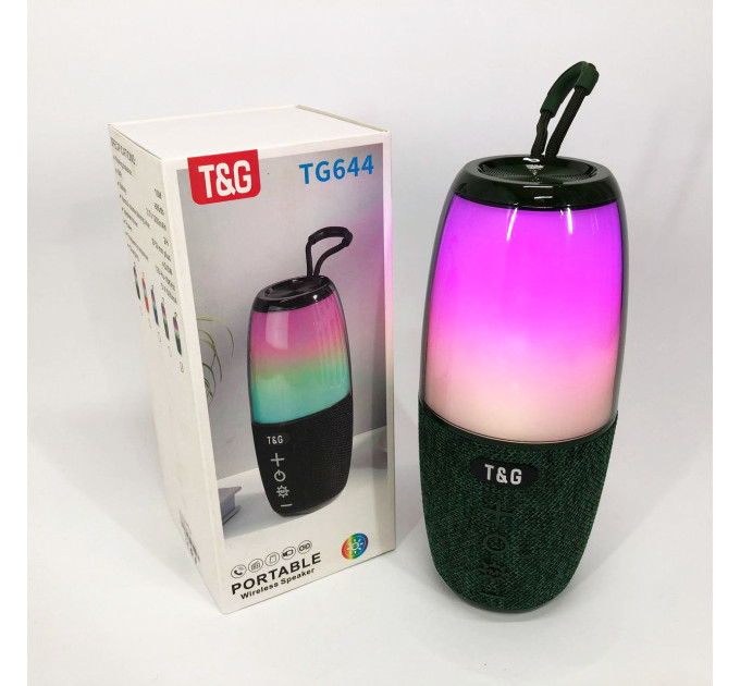 Портативная колонка TG644 5W с RGB подсветкой и ремешком, Беспроводная колонка мощная. Цвет: зеленый