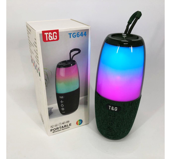 Портативная колонка TG644 5W с RGB подсветкой и ремешком, Беспроводная колонка мощная. Цвет: зеленый