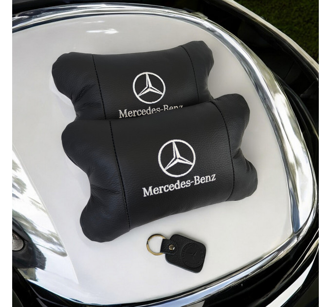 Мерседес 2шт, натуральная кожа, подушки на подголовник для авто с логотипом Mercedes-Benz